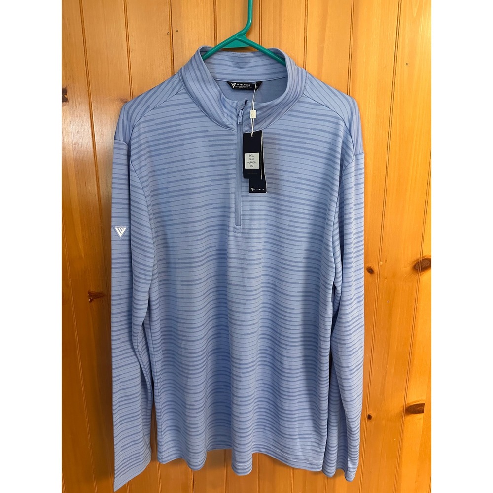 Levelwear Gear Mens Hydrangea Blue Jacquard Stripe Quarter Zip Midlayer L NWT